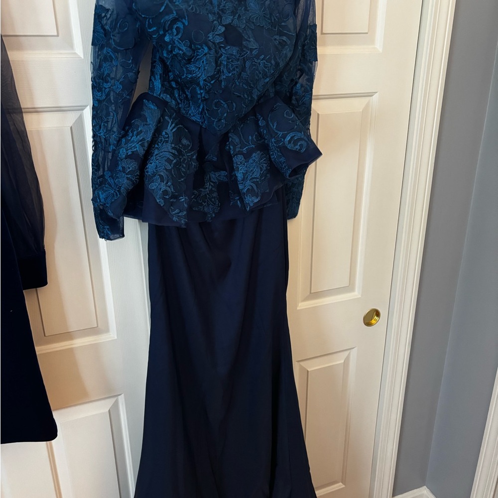 Elegant Navy Blue Peplum Gown